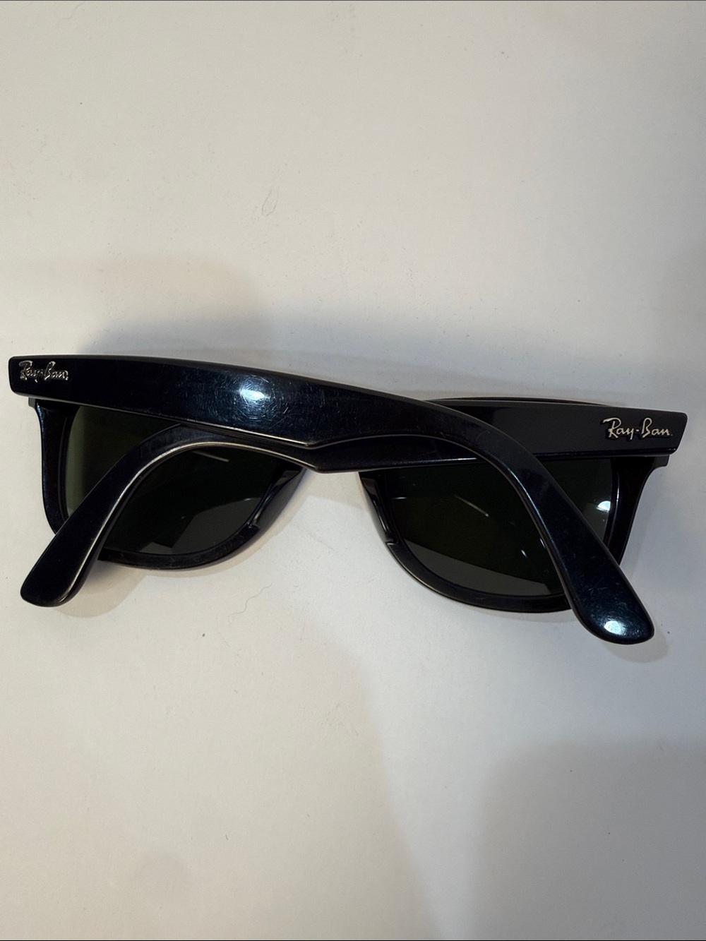 Vintage Ray-Ban Black Wayfarer Sunglasses with Green Lenses - Picture 6 of 16